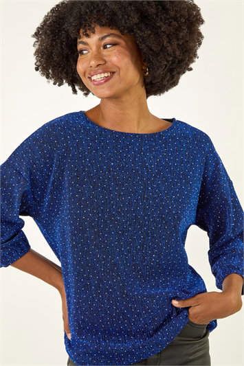 Blue Metallic Textured Stretch Top