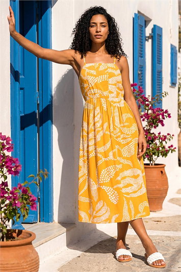 Leaf Print Strap Midi Dress 14643996