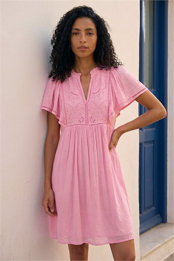Pink Embroidered V-Neck Dress