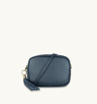 Blue The Tassel Navy Leather Crossbody Bag