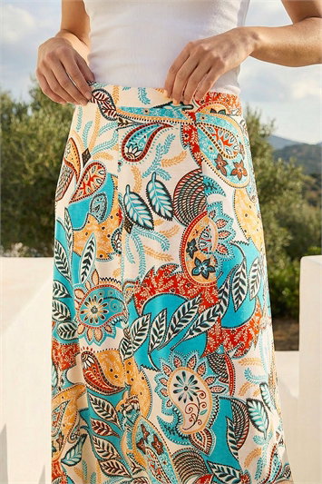 Yellow Daisy Print A-Line Stretch Skirt | Roman UK