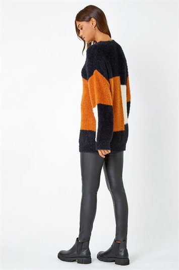 Fluffy Colour Block Longline Jumper 16101381