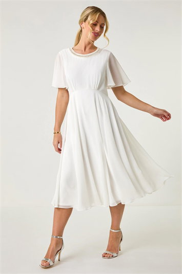 Petite Trim Neck Short Sleeve Dress 14682038