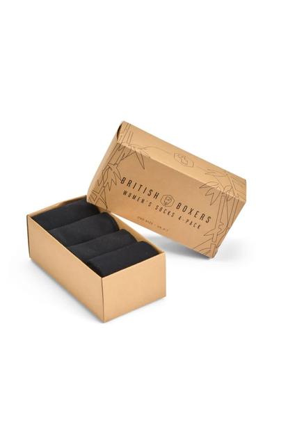 Black Four-Pair "Black" Bamboo Sock Gift Box