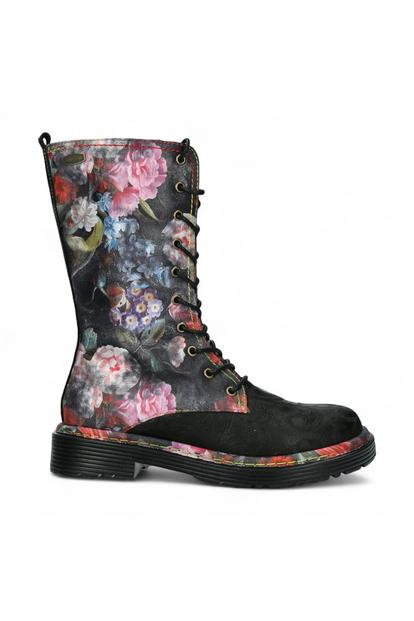 Black Womens Leather Gothic High Boots -Incaso