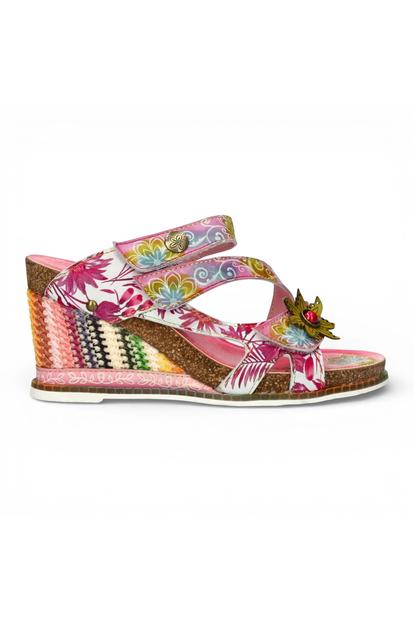 Pink Womens Leather Wedge Sandals - Balade 32