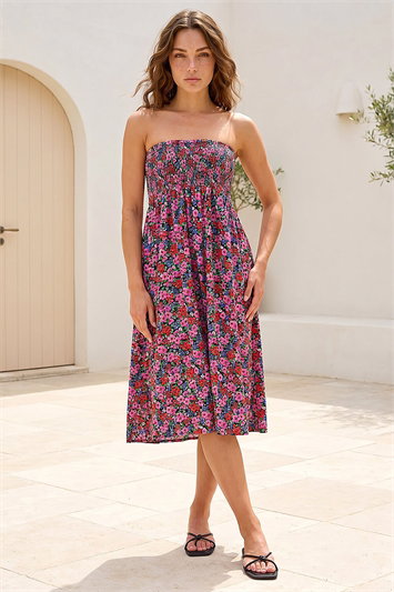 Petite Floral Print Shirred Midi Skirt 17076278