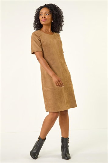 Petite Faux Suede Stretch Shift Dress 14733189
