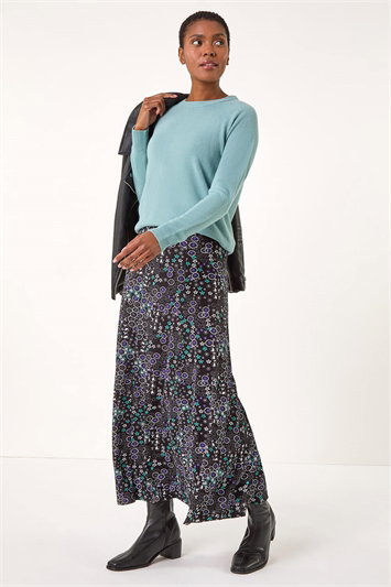Ditsy Floral Print Stretch Midi Skirt 17054709