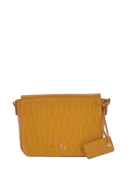 Multi 'Intenso Gialo' Croc-Embossed Leather Crossbody Bag