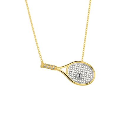 Metallic Sterling Silver Gold Tennis Racket Necklace