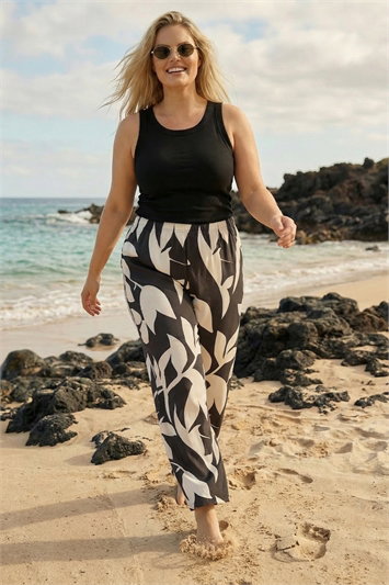 Curve Leaf Print Stretch Trousers 18091808