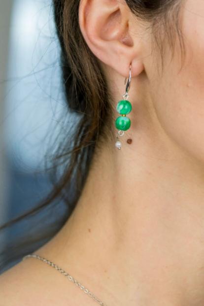 Purple Colourful Double Marble Pearl Dangle Earrings, 1-Inch Drop