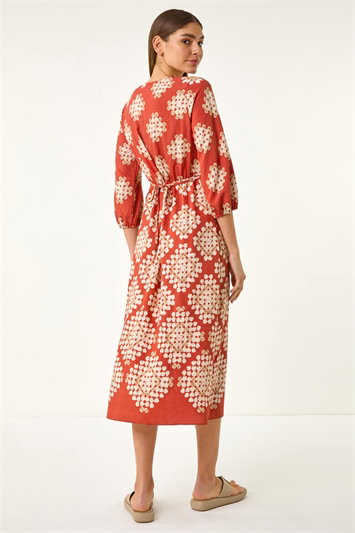 Geo Print V-Neck Midi Dress 14707081