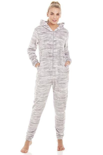 Grey Speckled Supersoft Fleece Hooded All In One Onesie