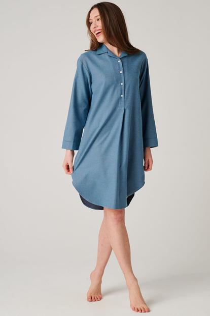 Blue "Stornoway" Herringbone Brushed Cotton Nightshirt