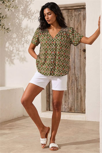 Printed Shirred Shoulder Blouse 10140440