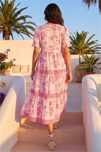 Floral Print Tiered Midi Dress 14899372