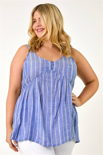 Blue Curve Stripe Woven Button Vest