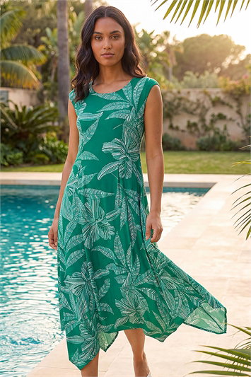 Leaf Puff Print Stretch Maxi Dress 14840534