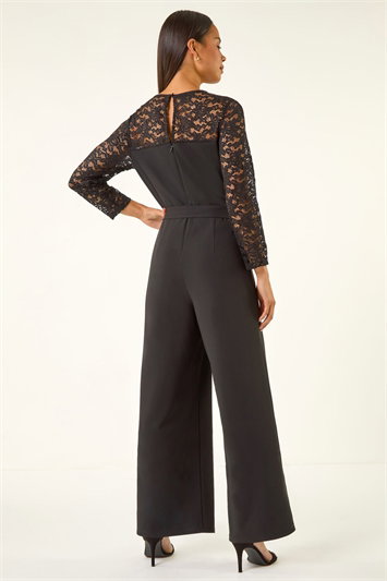 Petite Lace Contrast Stretch Jumpsuit 14790708