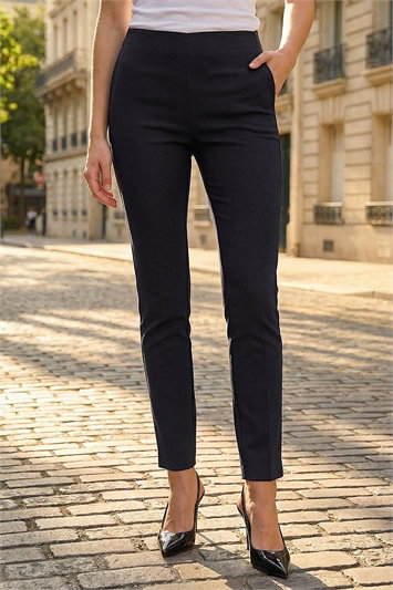 Full Length Elastic Waist Stretch Trousers 18001508