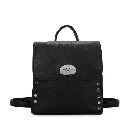 Black Square Faux Leather Backpack