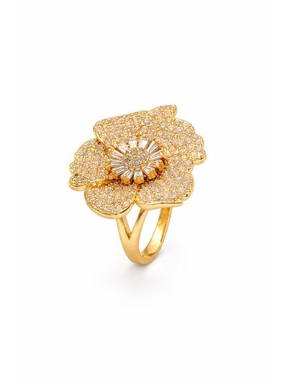 Metallic Pavé Floral Statement Ring