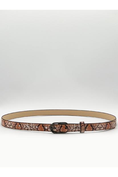 Pink Faux Snake Print Thin Belt In Coral
