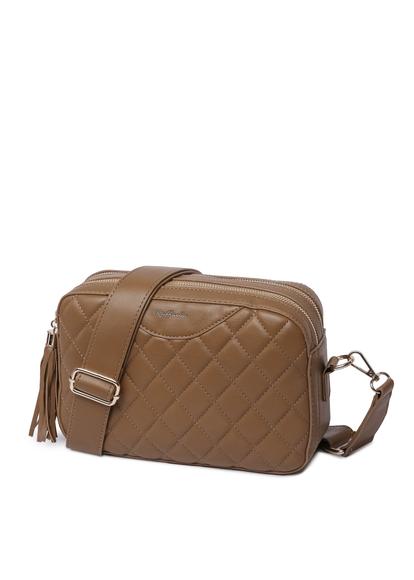 Brown Quilted Cross Body Camera Bag