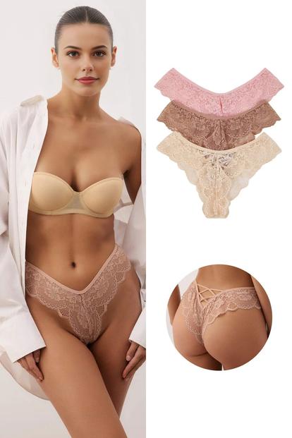 Multi 3 Pack Floral Lace Brazilian Briefs Set