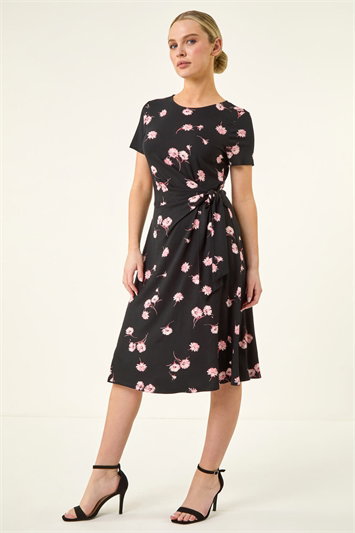 Petite Floral Side Tie Midi Dress 14847908