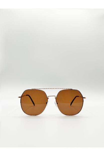 Brown Oversized Rounded Aviator Style Sunglasses