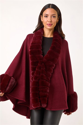 Faux Fur Trim Knitted Poncho 16102195