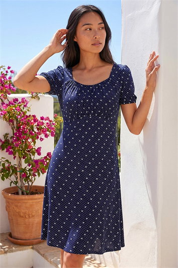 Petite Floral Polka Dot Stretch Dress 14904960