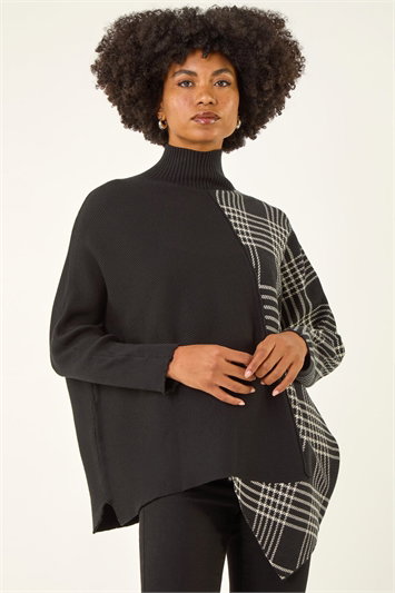 Black Plaid High Neck Knit Jumper