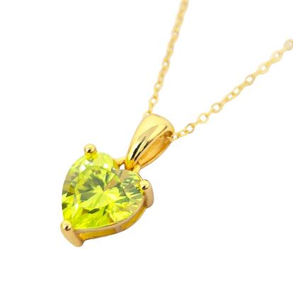 Metallic Peridot August Birthstone Love Heart Pendant Necklace