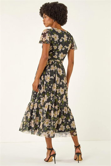 Floral Print Mesh Midi Dress 14794708