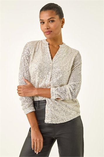 Metallic Embellished Sequin Stretch Blouse