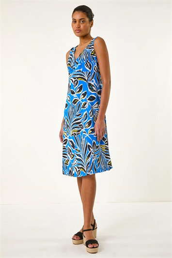 Leaf Print V-Neck Gathered Dress 14662509