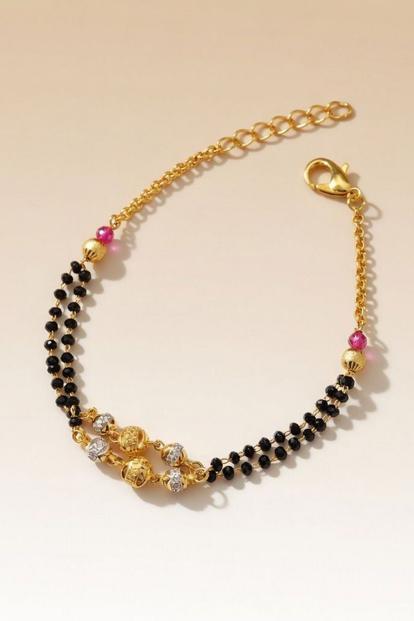 Black Double Layer Indian Asian Ball Charm Nazaria Mangalsutra Bracelet