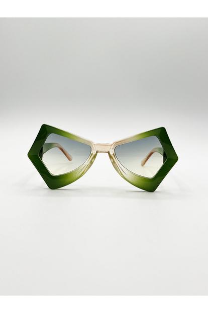 Green 2 Tone Angular Sunglasses In Green