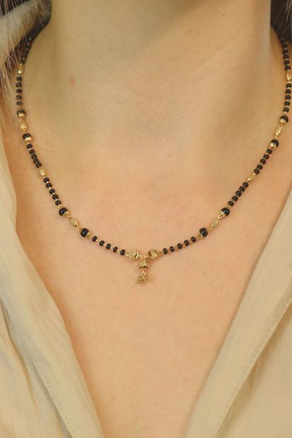 Metallic Gold Black Beaded Indian Asian Nazar Mangalsutra Choker Necklace