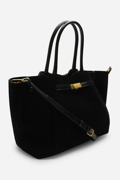 Black 'Dove' Suede Handheld Tote Bag