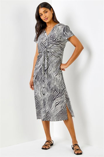 Abstract Wave Print Tie Knot Detail Dress 14289508