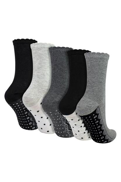 Multi 5 Pairs Ladies Lace Effect Footbed Socks - Soft Cotton Rich Everyday Socks