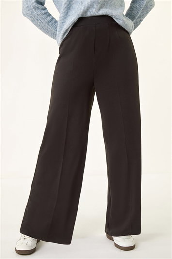 Black Wide Leg Ponte Stretch Trouser