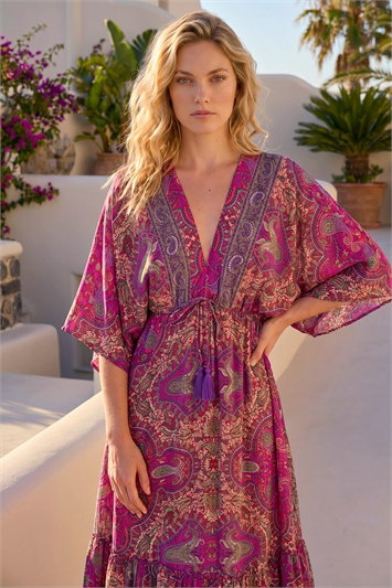Paisley Print Boho Maxi Dress 14492632