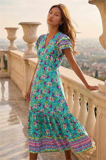 Floral Border Print Maxi Dress 14751509