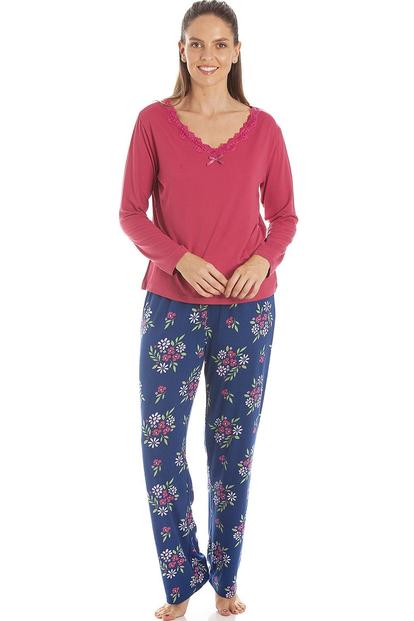 Red Lightweight Floral Print Spandex Pyjama Set